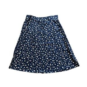 1990s VTG Sag Harbor Blue Ditsy Floral Patterned Button Up Knee Length Skirt L